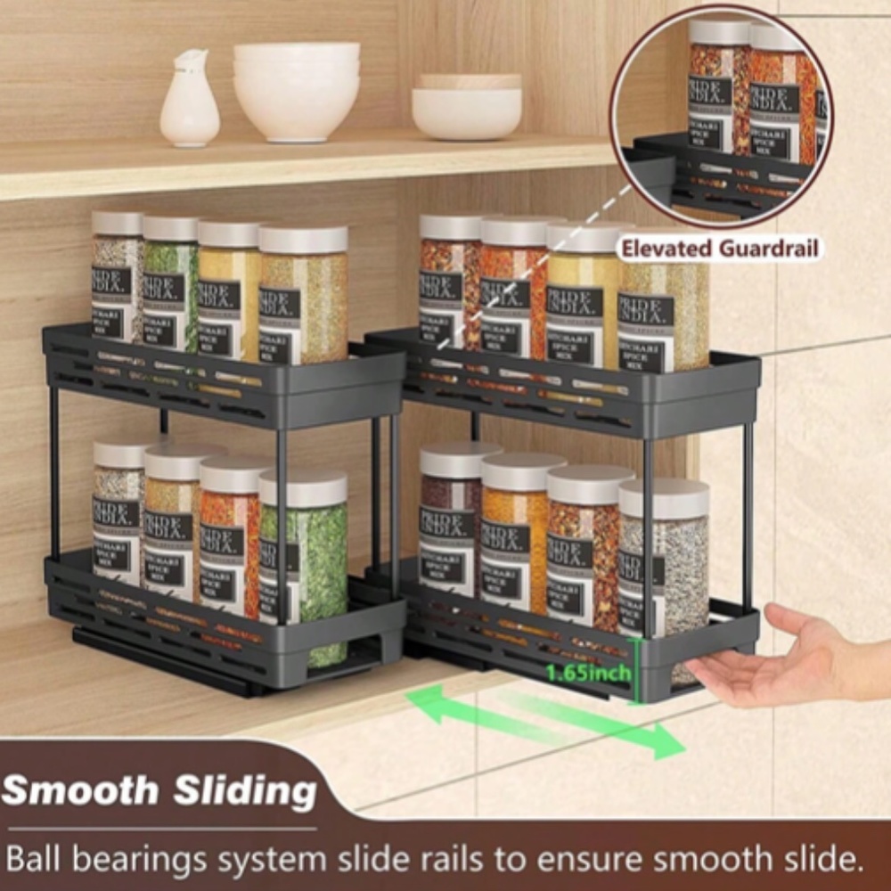 Multifunctional Pull-out Double-layer Plastic Storage Rack Kitchen Cabinet Spice - Picture 4 of 11